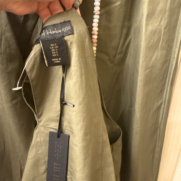 Olive Green Beaded Top And Pants Set - Picture 3 of 5